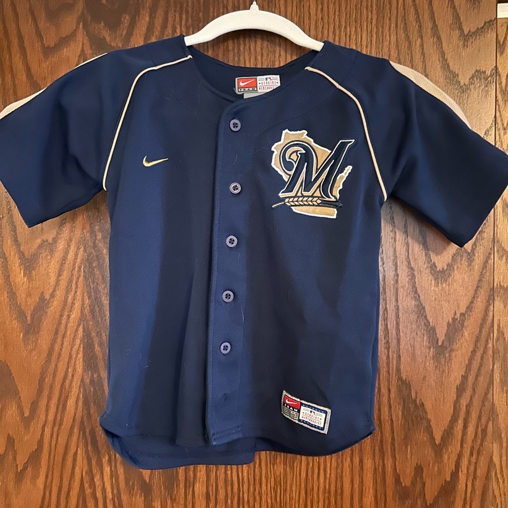 Nike Kids Navy Blue Brewers Hart Baseball Jersey
